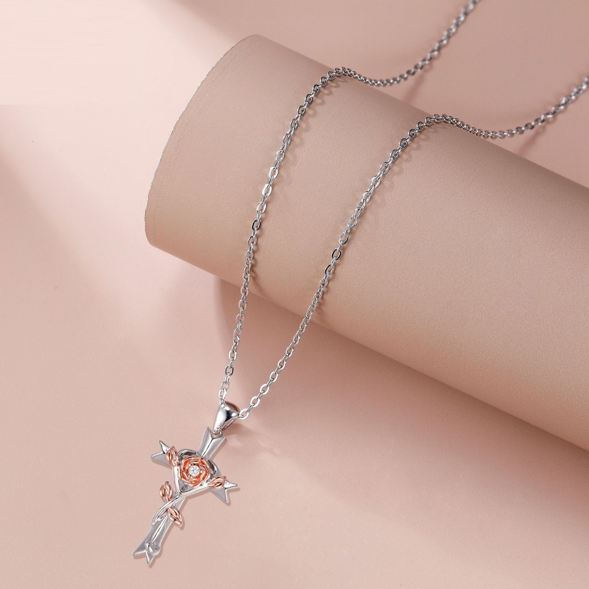 Cross Rose Jewelry Gift Necklace For Women