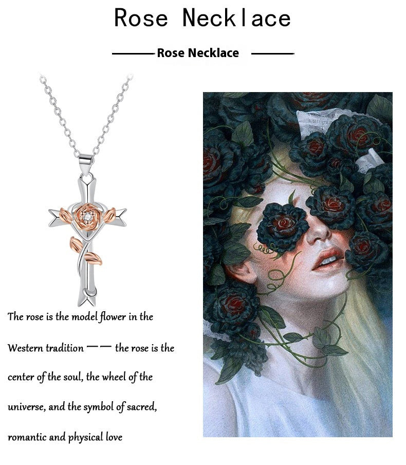 Cross Rose Jewelry Gift Necklace For Women