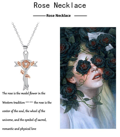 Cross Rose Jewelry Gift Necklace For Women