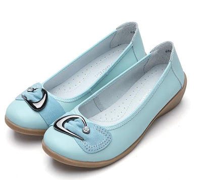 Nurse Shoes for Moms, Wedge Leather Flats with Rhinestones