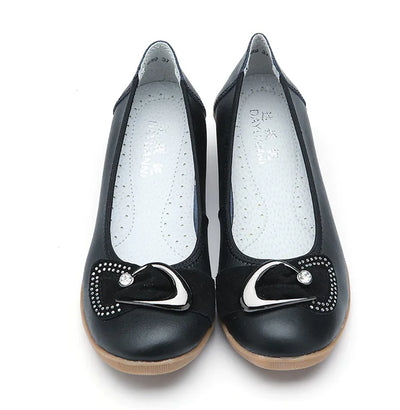 Nurse Shoes for Moms, Wedge Leather Flats with Rhinestones