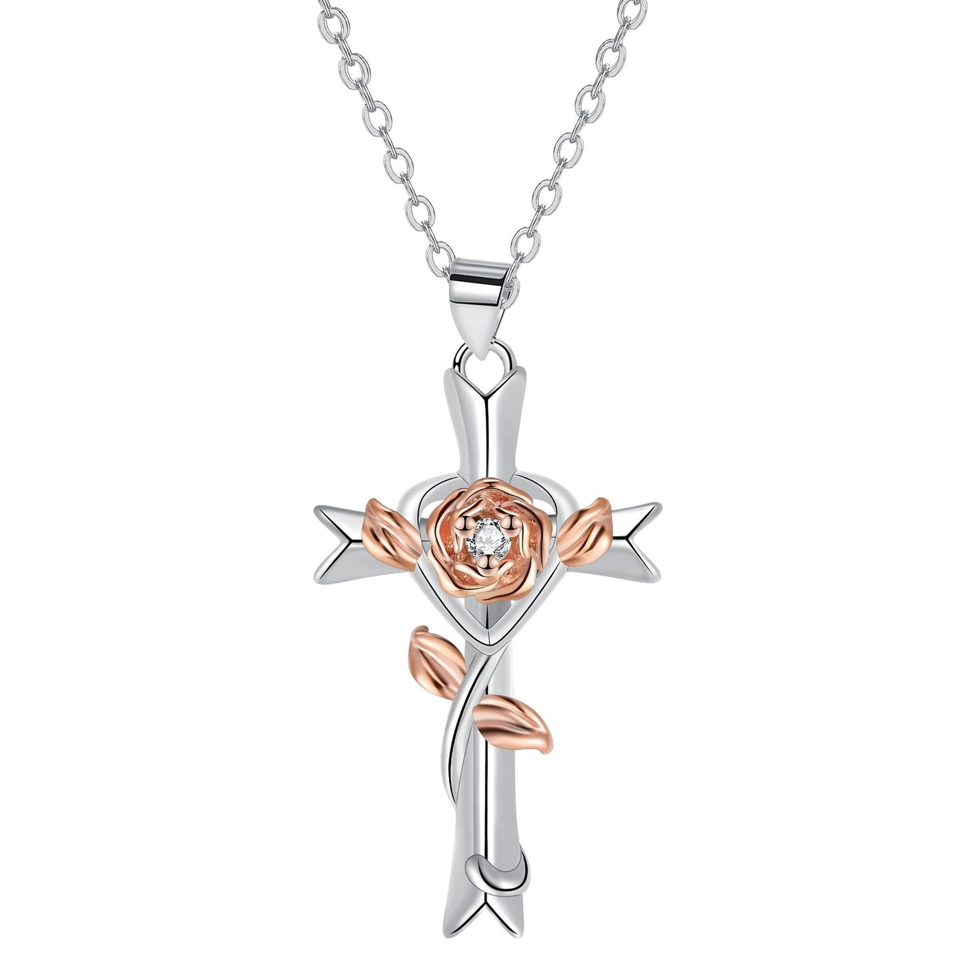 Cross Rose Jewelry Gift Necklace For Women