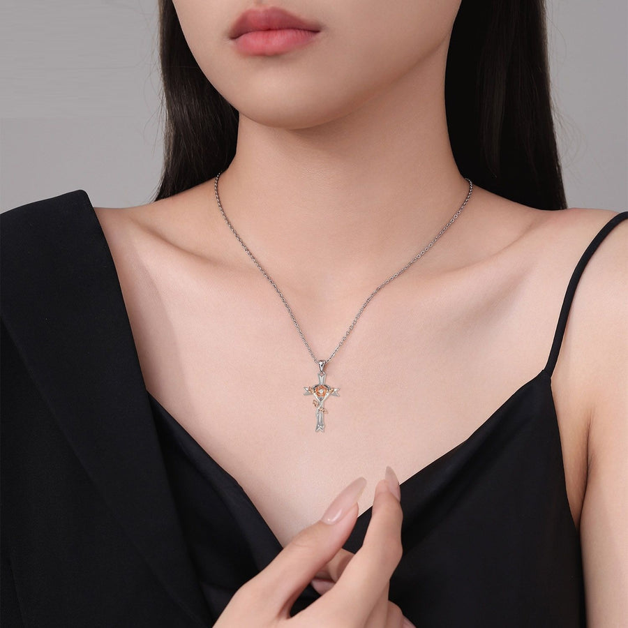 Cross Rose Jewelry Gift Necklace For Women