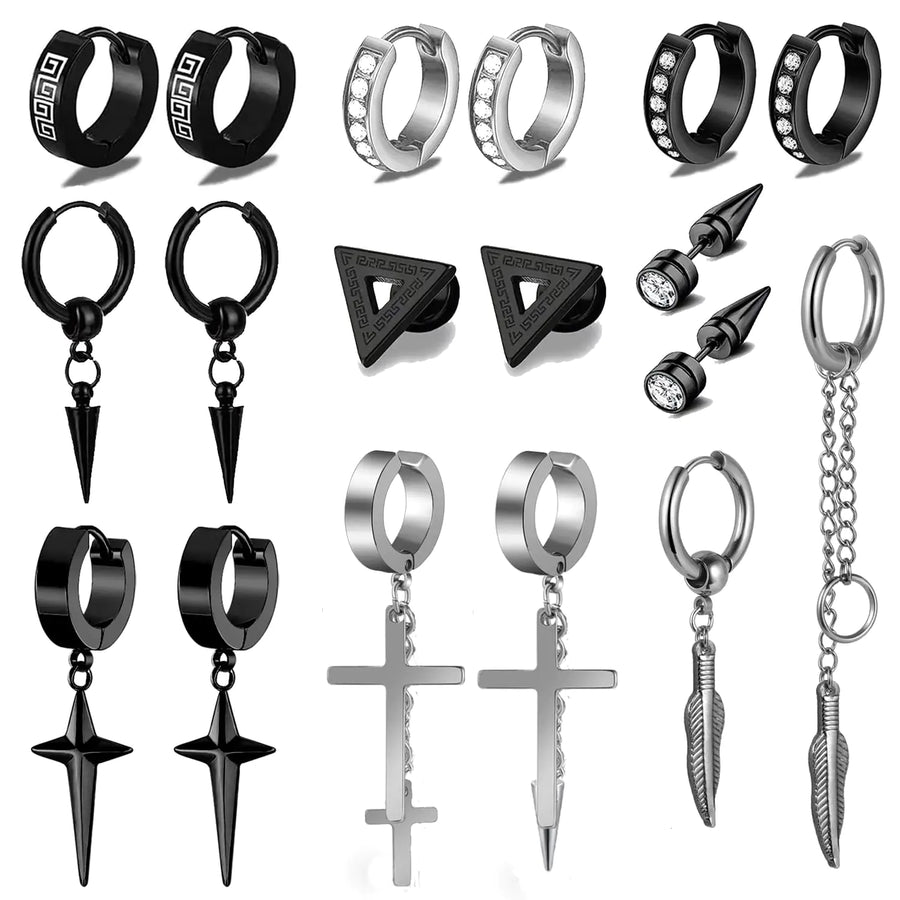 XINNSTAR 9 Pairs Earrings for Men Stainless Steel Men Earrings