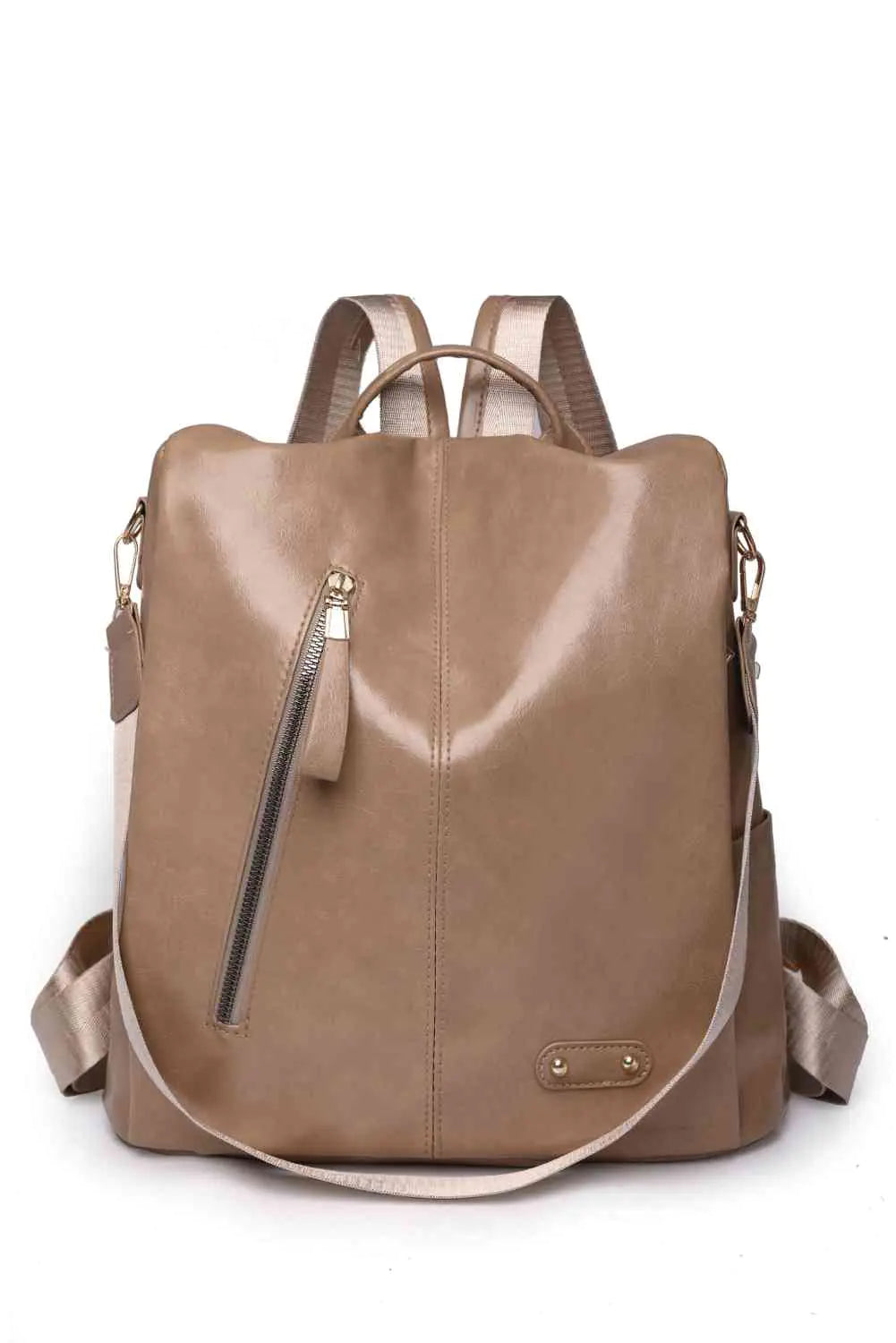 Marcy Zipper Pocket Backpack in beige with sleek design and multiple pockets for stylish urban adventures. Marcy Zipper Pocket Backpack in beige with sleek design and multiple pockets for stylish urban adventures.