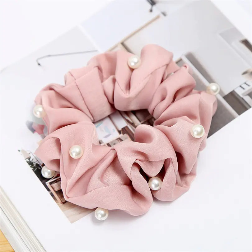 cloth hair accessories with Feathers and Scarf in pink featuring elegant pearl accents